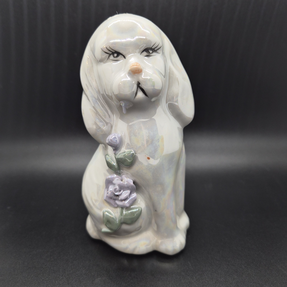 Ceramic Dog Figurine with Floral Design